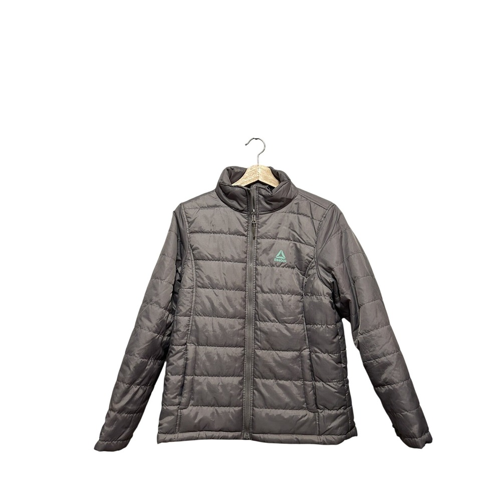 Reebok Kids Unisex XL 18 Gray Puffer Jacket Full Zip Mock Neck Coat Outerwear